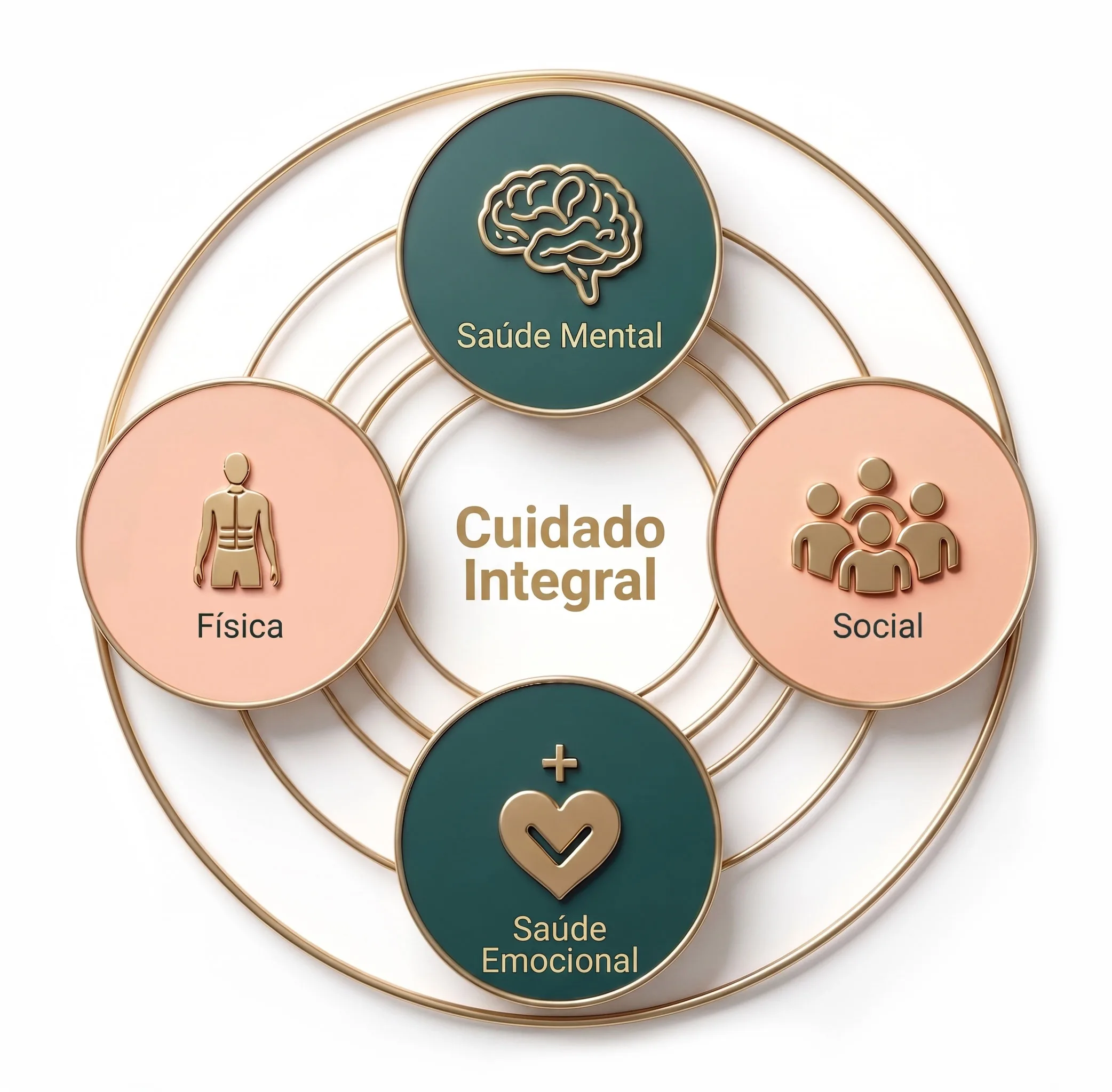 Diagrama do Cuidado Integral: Saúde Mental, Física, Social e Emocional